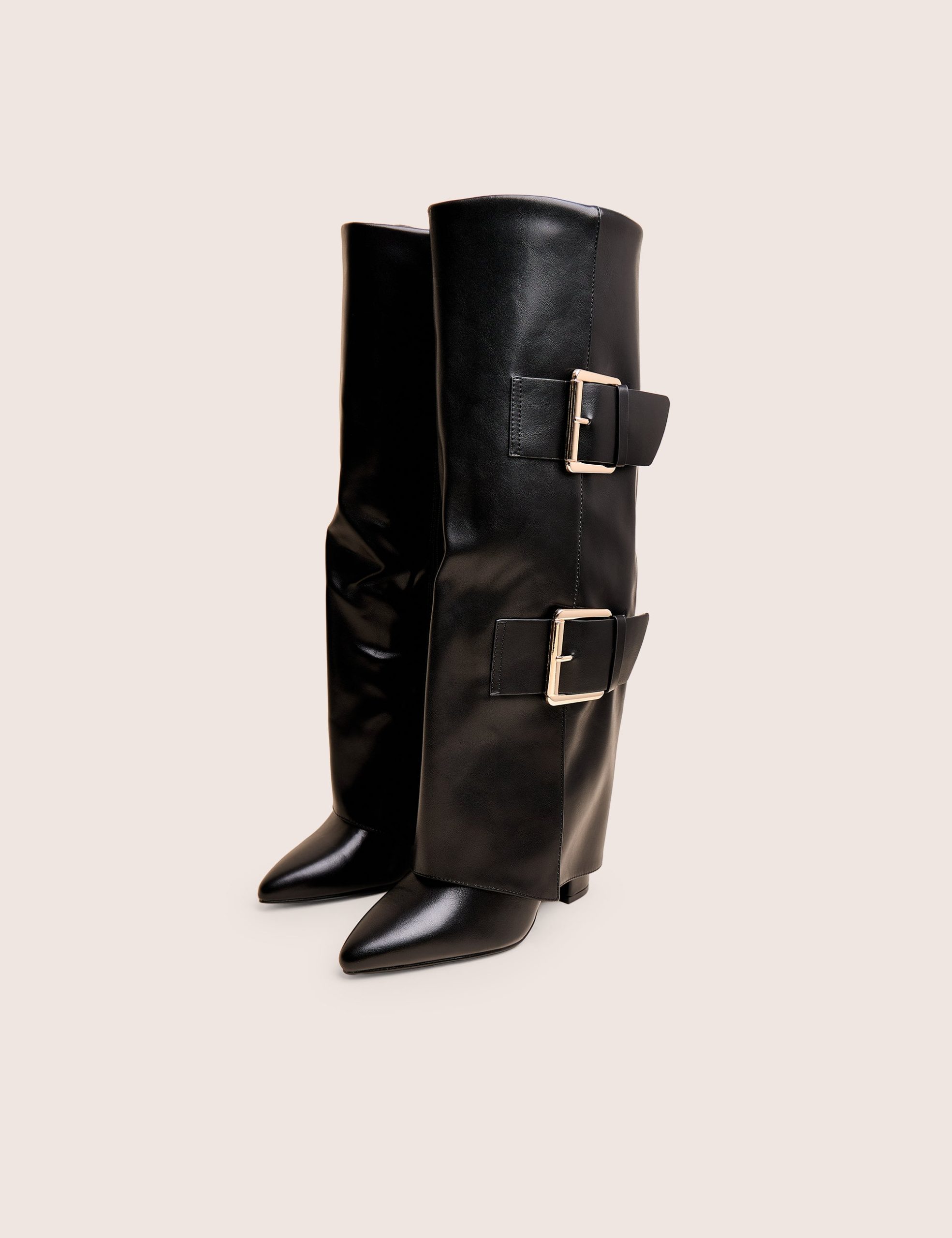 River Black Double Buckle Detail Pu High Knee Boots - Image 2