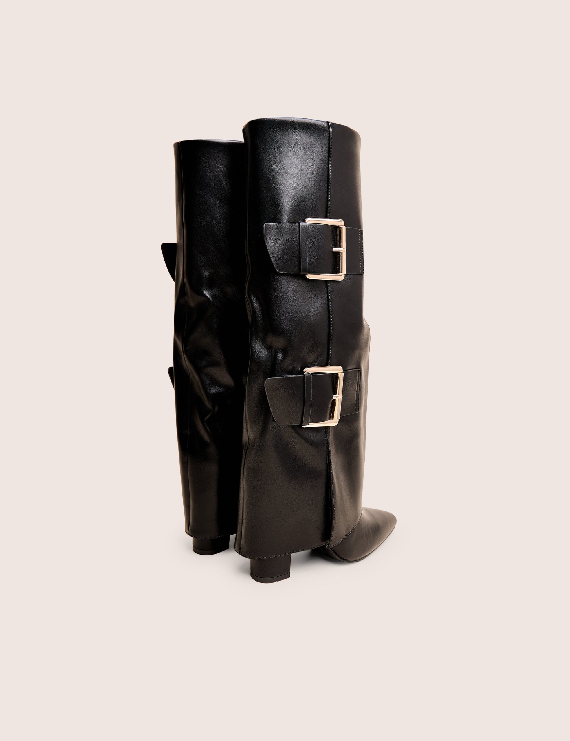 River Black Double Buckle Detail Pu High Knee Boots - Image 3