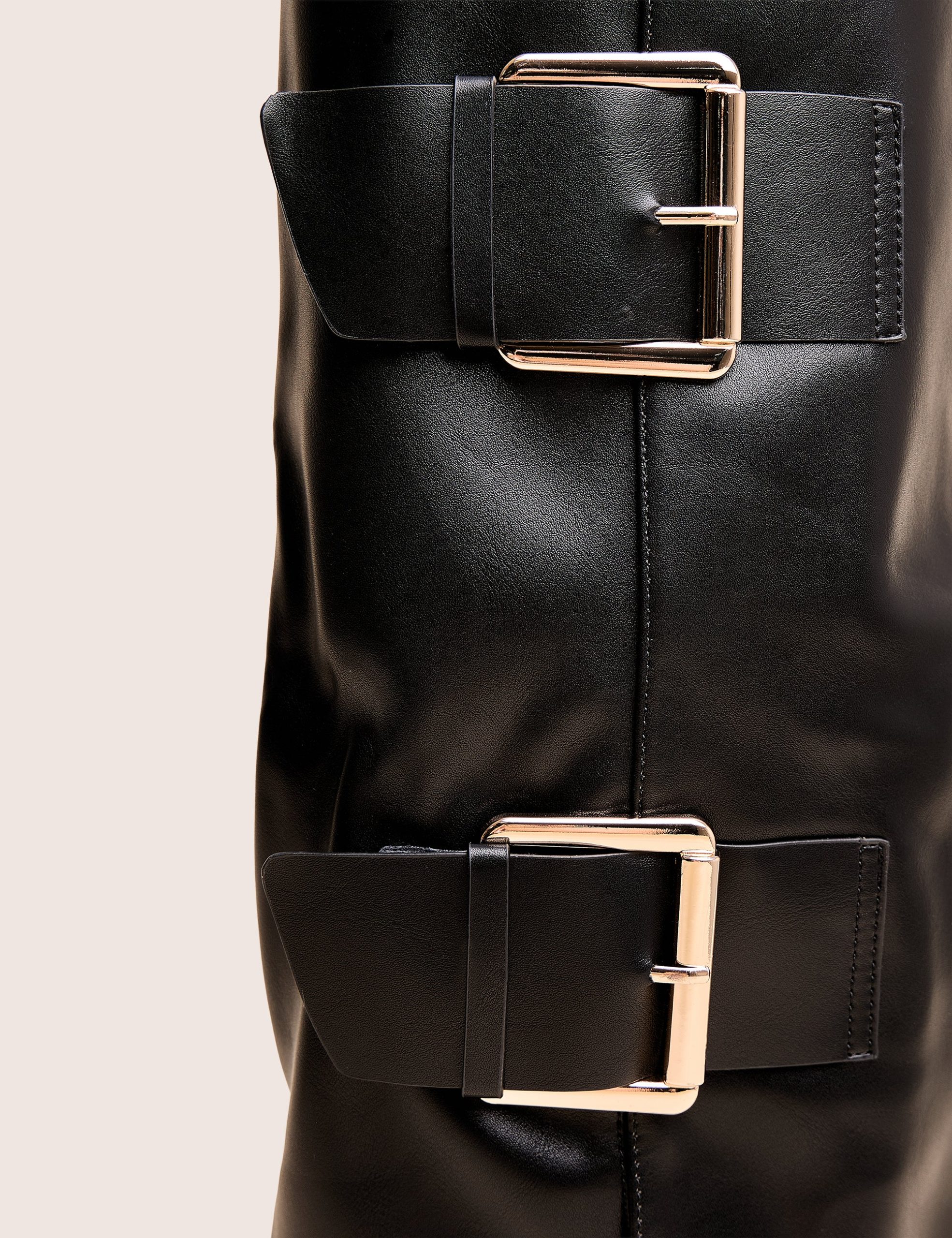 River Black Double Buckle Detail Pu High Knee Boots - Image 4