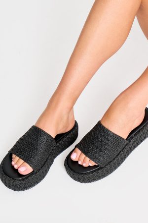 Sangria Black Woven Flatform Sandals