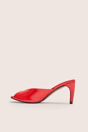 Stessy Red Peep Toe Curved Mid Heels