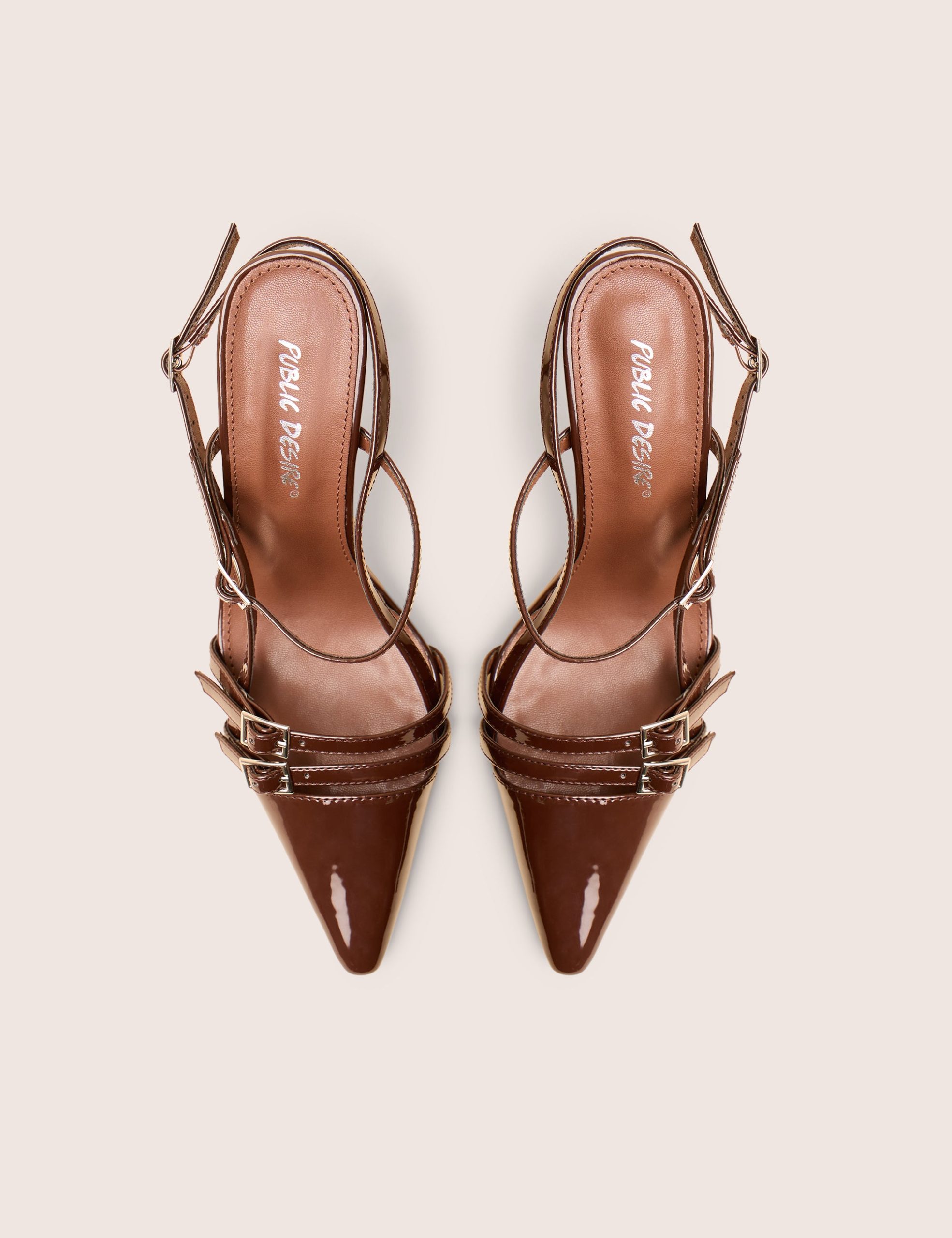 Sushi Brown Patent Buckle Detail Slingback Court Shoes - Image 4