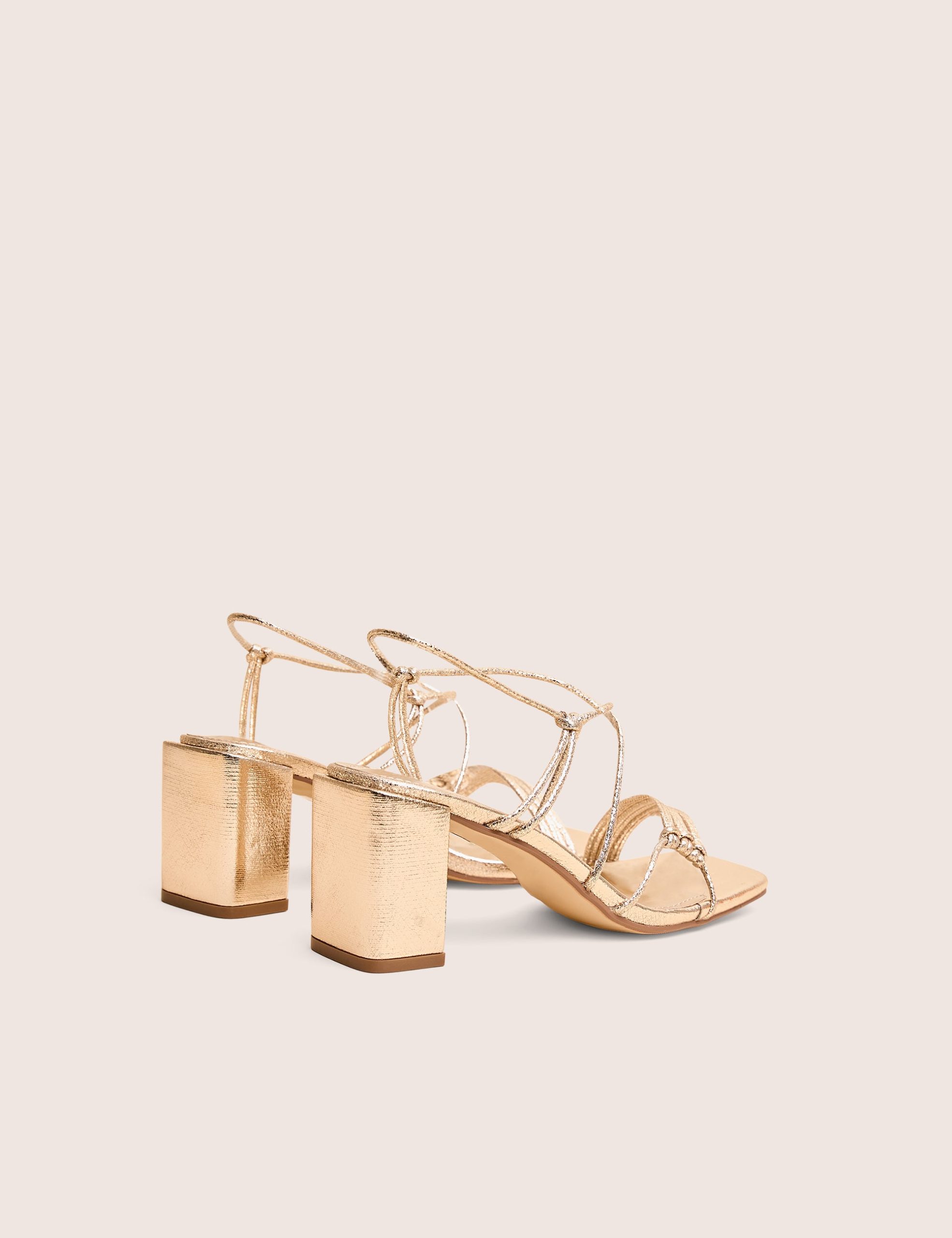 Taryn Gold Knotted Upper Block Heel Sandals - Image 3