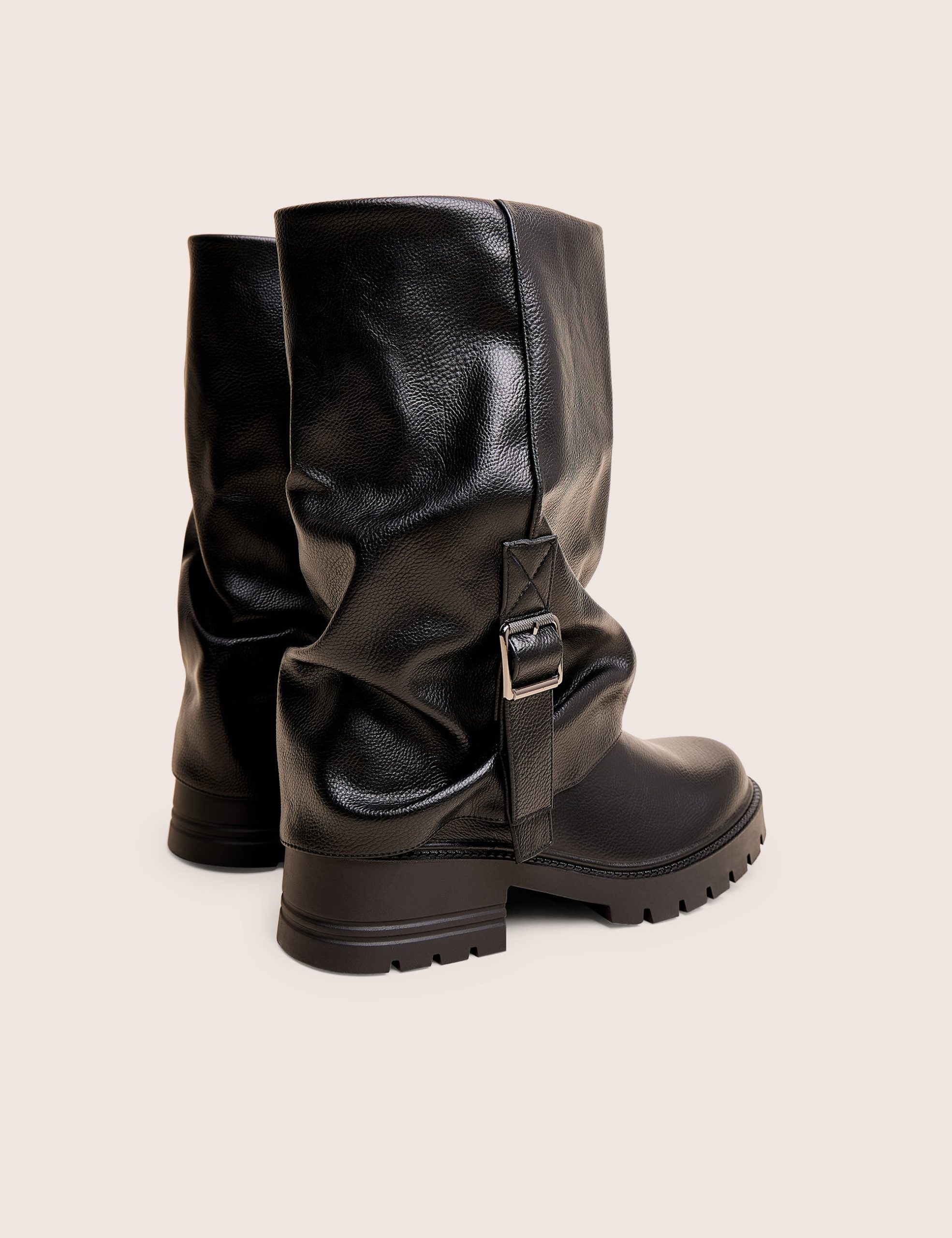 Terry Black Fold Over Buckle Detail Ankle Boots - Image 3