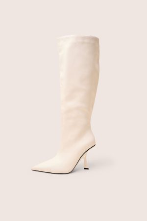 Third Date White Pointed Toe Knee High Boots